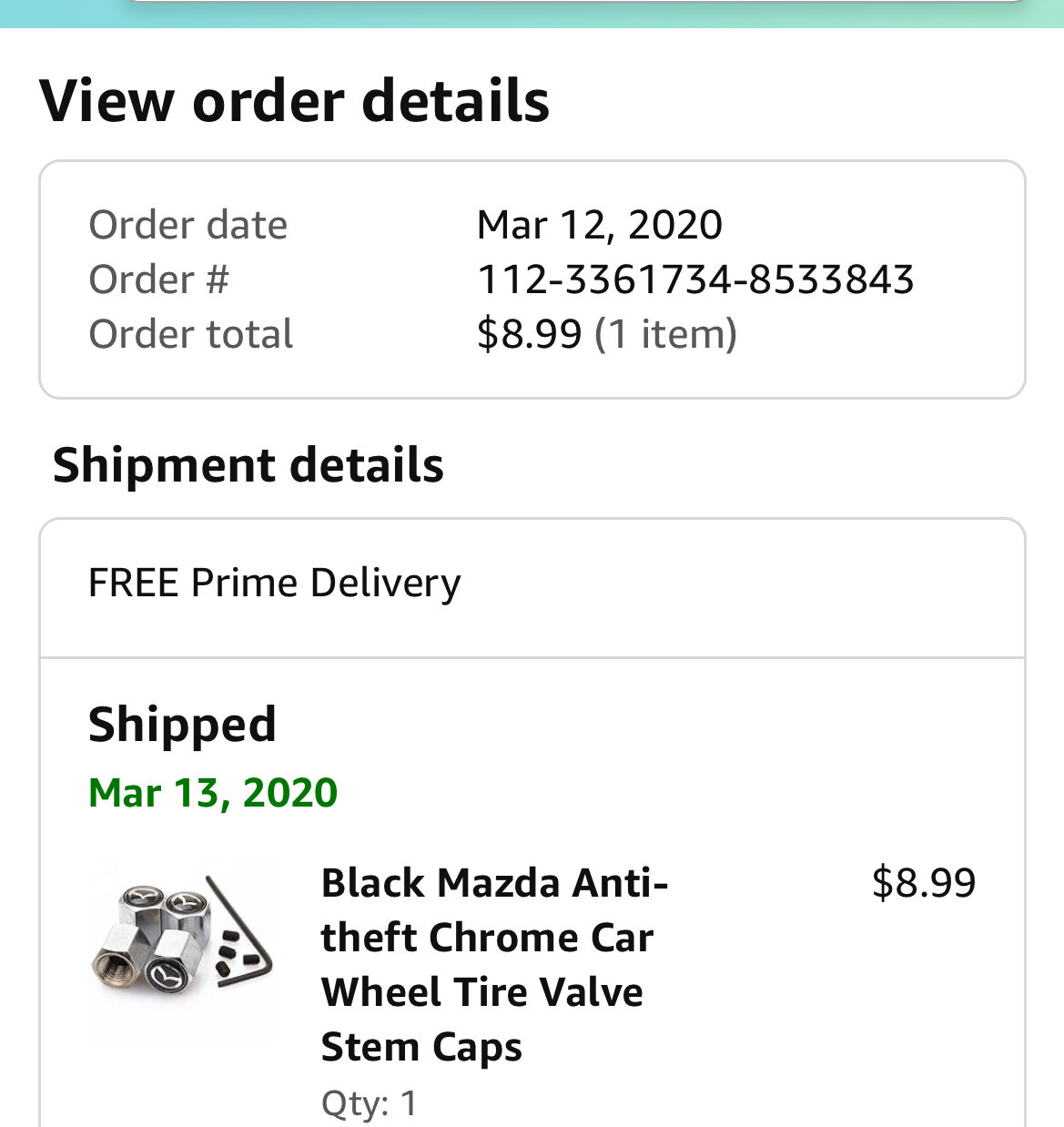 Valve Stem Cap Order Details
